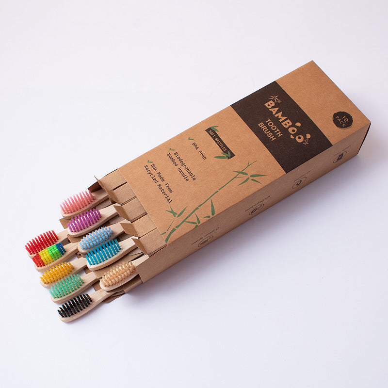 Flat bamboo charcoal soft-bristled toothbrush