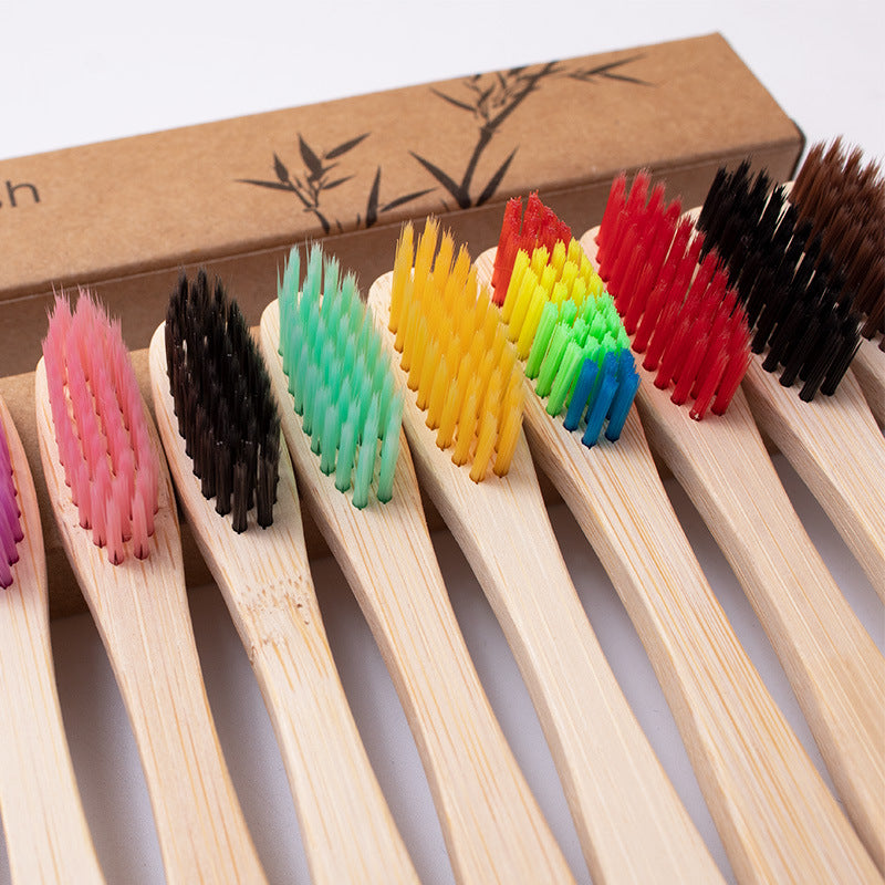 Flat bamboo charcoal soft-bristled toothbrush