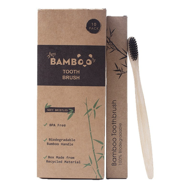 Flat bamboo charcoal soft-bristled toothbrush