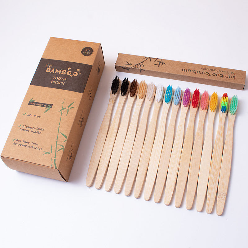 Flat bamboo charcoal soft-bristled toothbrush